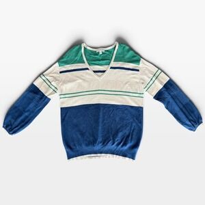 Liverpool Los Angeles Colorblock Striped Sweater Blue Green Womens M
